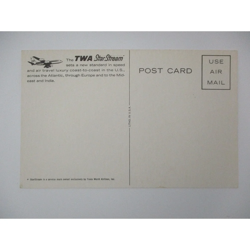 Vintage‎ TWA StarStream Airplane Postcard Trans World Airlines Aviation Jet View